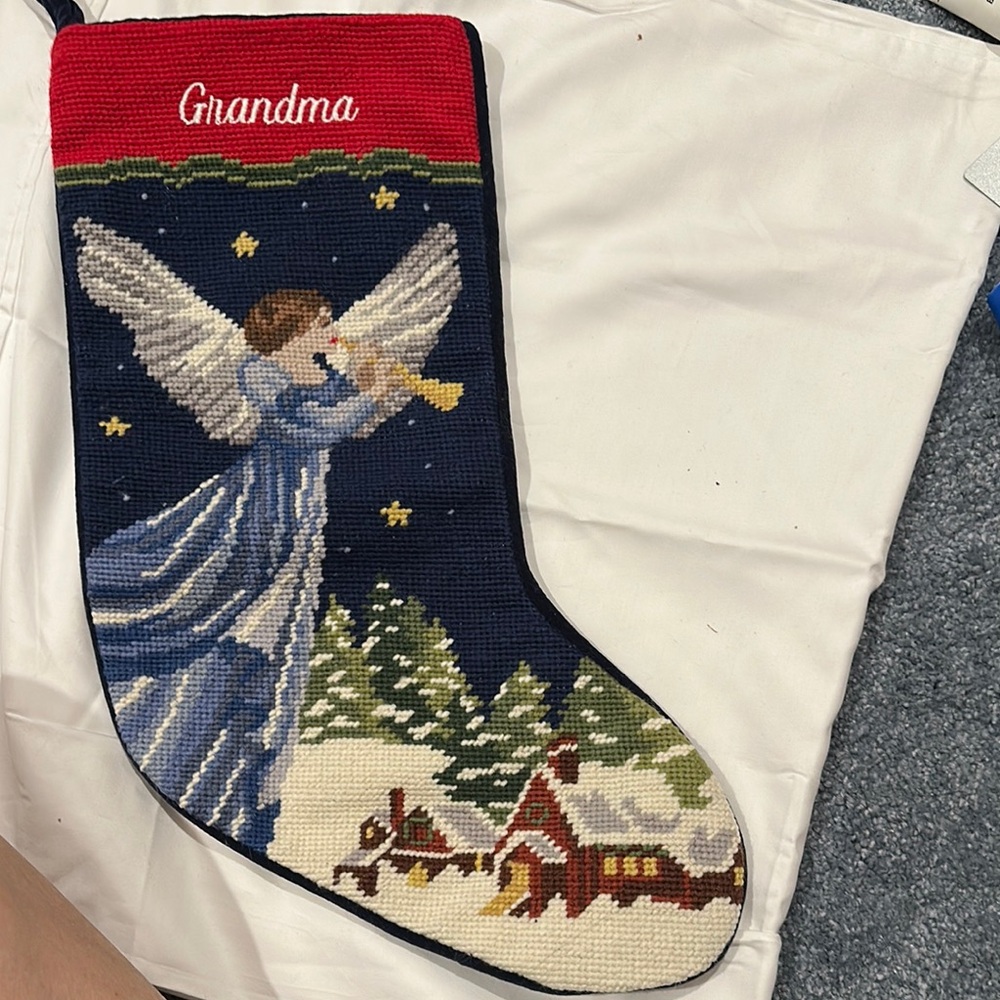 Majestic Angel Holiday Decor Stocking in Blue and Red